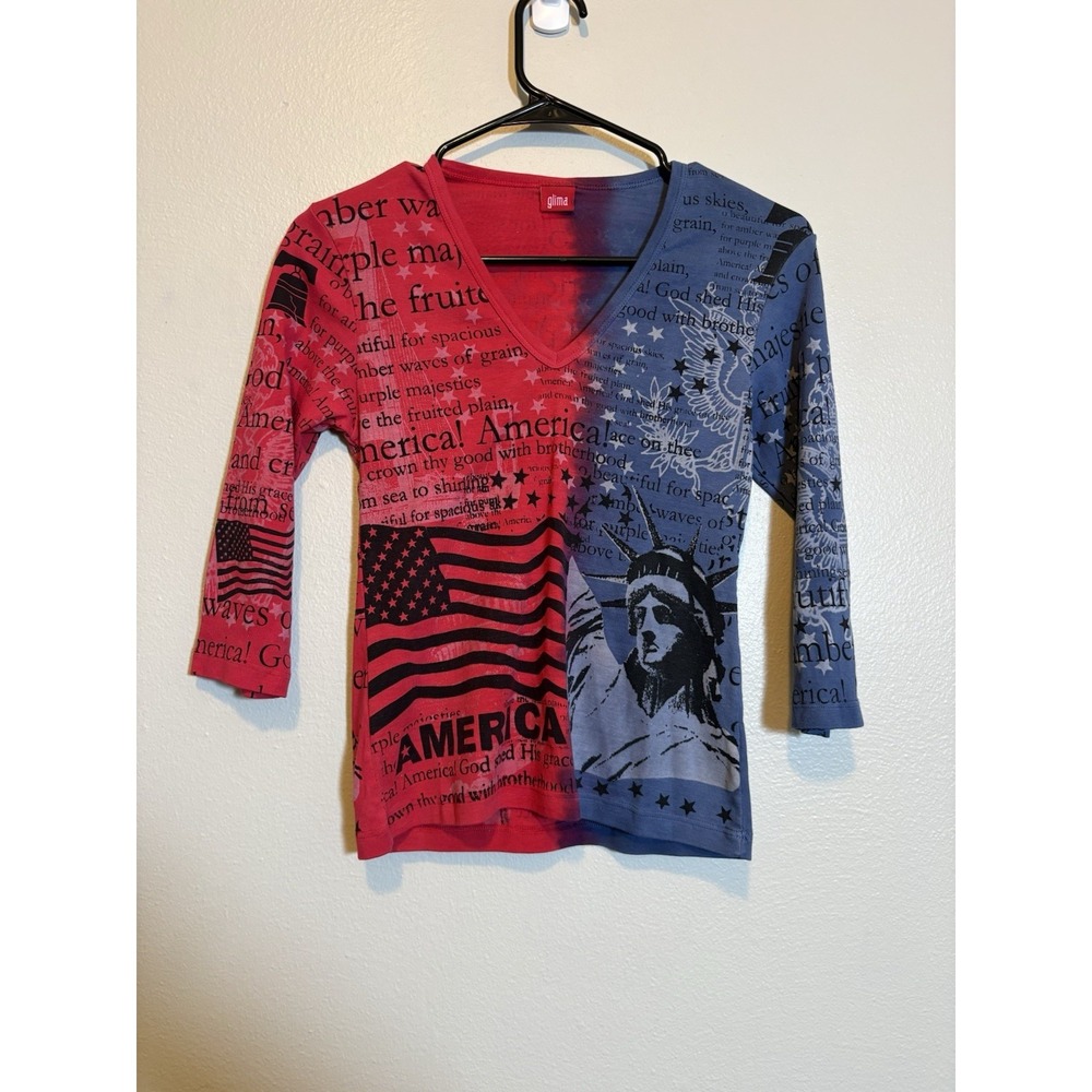 Glima Y2K Americana Graphic V-Neck Top Patriotic Grunge Festival Indie Graphic S
